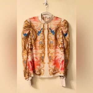 Jealous Tomato Baroque Print Blouse in Coral and Gold